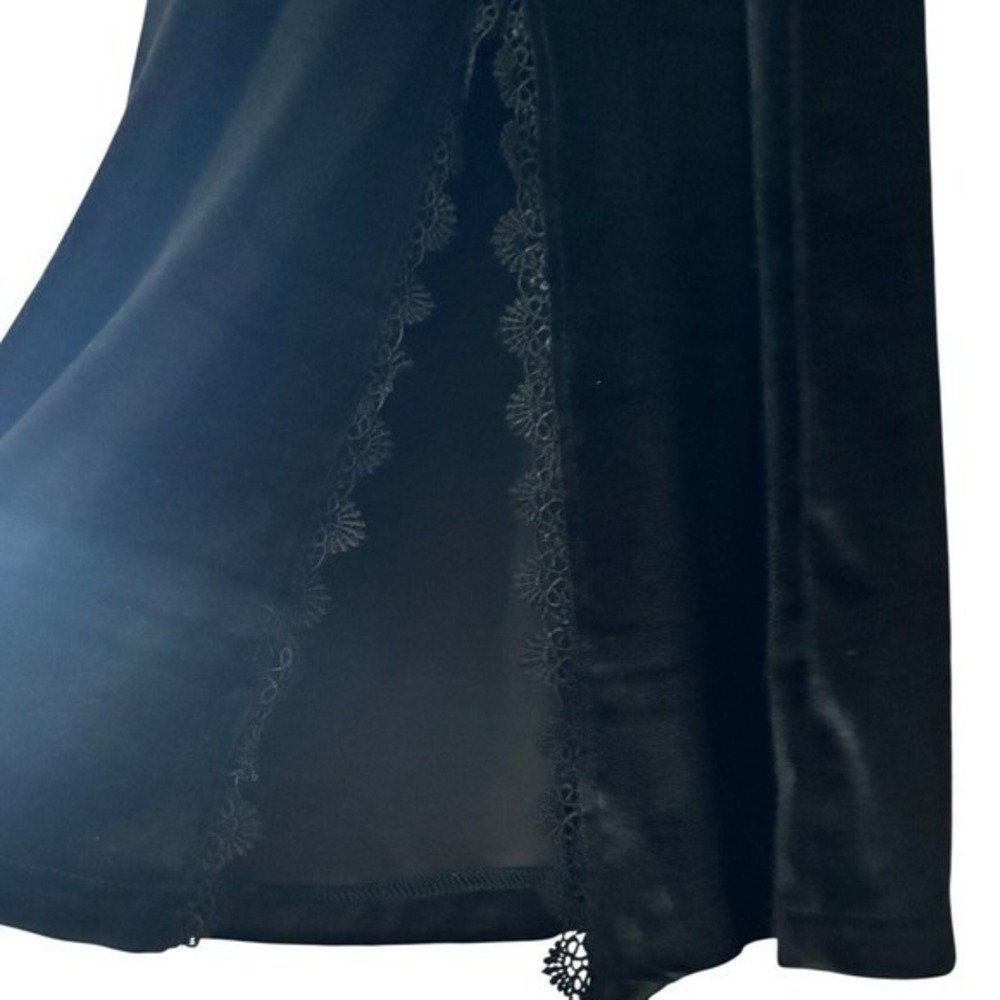 Vintage Black Velvet Lace Midi Dress High Neck Gold Button Victorian Goth M - Picture 5 of 11